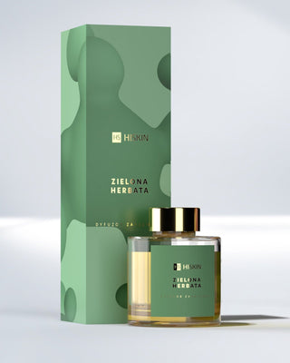 Ein Duftdiffusor in einer Glasflasche mit natürlichem Rattan haftet mit dem Duft von HiSkin Grüntee - 1