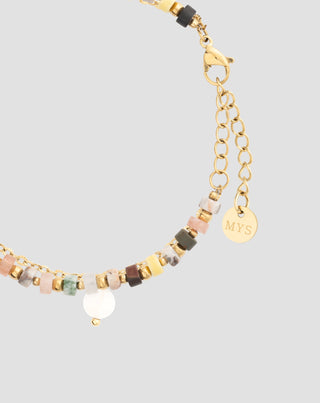 Vergoldetes Edelstahlarmband mit Achat, Maifan, Jaspis und Aventurin Mys_4 - 4