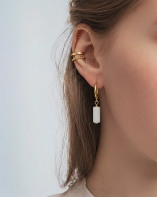 Vergoldete Ohrringe mit Natursteinen weißer Jade Ohrring-Set Mys - 3