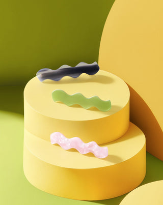 Set gewellter Haarspangen - grün, schwarz, rosa Twisty 3 Stück - 3