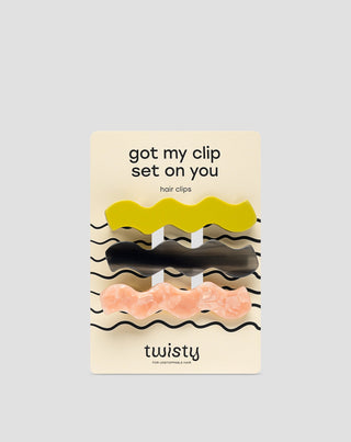 Set gewellter Haarspangen - grün, schwarz, rosa Twisty 3 Stück - 1