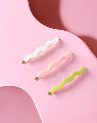 Set gewellte Haarnadeln - Perle, grün, rosa Twisty 3 Stück - 2