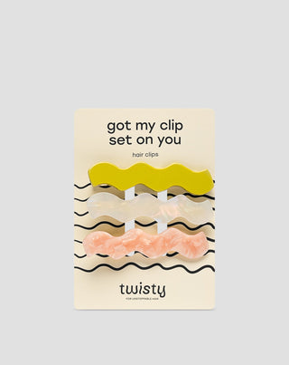 Set gewellte Haarspangen - grün, rosa, Perle, Twisty, 3 Stück - 1