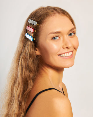 Set gewellte Haarspangen - marmoriert, blau, rot Twisty 3 Stück - 2