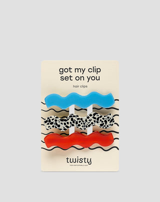 Set gewellte Haarspangen - marmoriert, blau, rot Twisty 3 Stück - 1