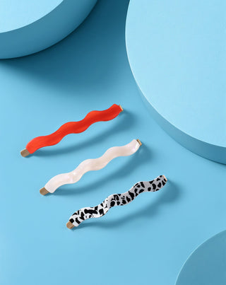 Set gewellte Haarnadeln - rot, marmoriert, Perle, Twisty 3 Stück - 2