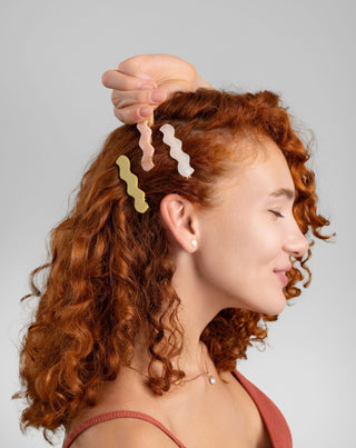 Set gewellte Haarspangen - grün, rosa, Perle, Twisty, 3 Stück - 2