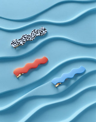 Set gewellte Haarspangen - marmoriert, blau, rot Twisty 3 Stück - 3