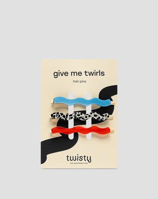 Set gewellte Haarnadeln - marmoriert, blau, rot, Twisty 3 Stück - 1