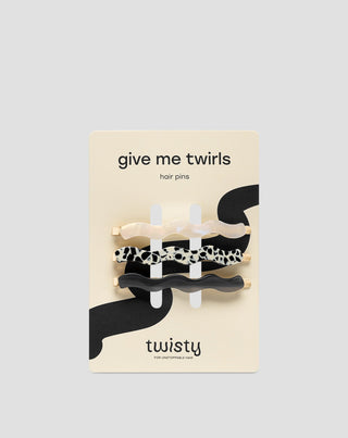 Set gewellte Haarnadeln - marmoriert, Perle, schwarz Twisty 3 Stück - 1