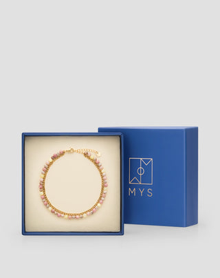 Knöchelarmband aus vergoldetem Edelstahl mit rosa Jade und Zitrone - 4