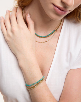 Vergoldetes Edelstahlarmband mit afrikanischem Türkis und Amazonit Mys_1 - 2