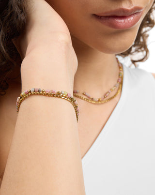 Halskette aus vergoldetem Edelstahl mit rosa Jade und Zitrone Mys_2 - 3