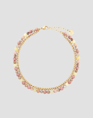 Vergoldetes Edelstahl-Knöchelarmband mit rosa und Zitronenjade Mys_3 - 1