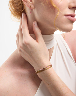 Vergoldetes Edelstahlarmband mit rosa und zitronengelber Jade Mys_2 - 3