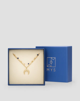 Halskette aus vergoldetem Edelstahl mit Mondsichel und Lapislazuli Mys - 5