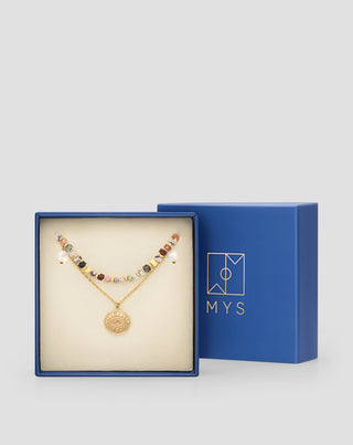 Vergoldete Halskette mit Natursteinen Achat, Maifan, Jaspis, Jade und Aventurin Mys_4 - 5