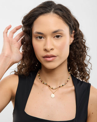 Halskette aus vergoldetem Edelstahl mit Achat, Maifan, Jaspis und Aventurin Mys_2 - 3