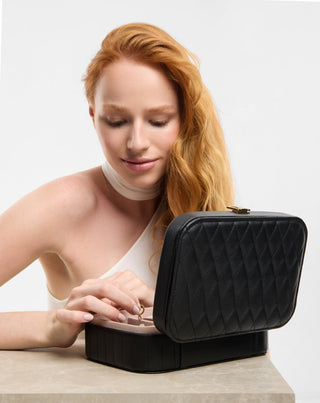 Großer Schmuckkasten mit Fächern, Rollen und Spiegel, schwarz Mys_2 - 3