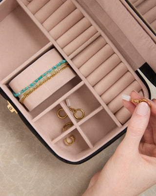 Großer Schmuckkasten mit Fächern, Rollen und Spiegel, schwarz Mys_1 - 2