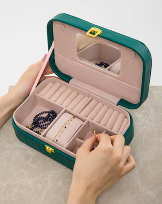 Große Schmuckschatulle mit Fächern, Rollen und Spiegel, grün Mys_1 - 2