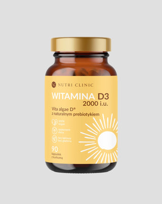 Natürliche Vitamin D3 aus Algen mit natürlichem Präbiotikum und Kurkuma Nutri Clinic 90 Kapseln