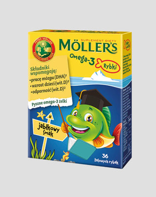 Nahrungsergänzungsmittel mit Omega-3-Fettsäuren Moller's Apfelgeschmack Fisch 36 Gelees