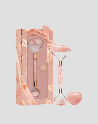 Gesichtsmassagegerät aus Rosenquarz, dem Stein der Liebe Selflove Set Crystallove