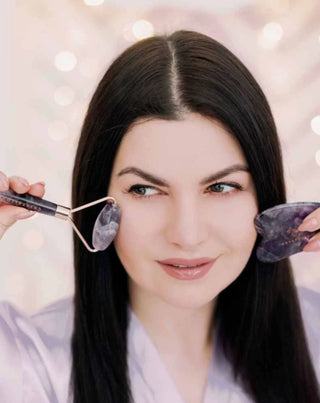 Crystallove Rollenmassagegerät mit Amethyst, Harmoniestein, beruhigend und beruhigend
