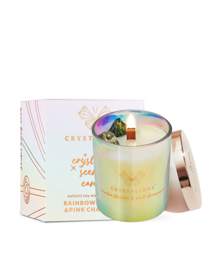 Sojakerze mit Farbe Fluorid und rosa Sekt im Glasbehälter, Crystallove - 1