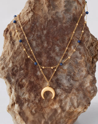 Vergoldete Lapislazuli-Halskette aus Naturstein mit Mondsichel Mys - 3