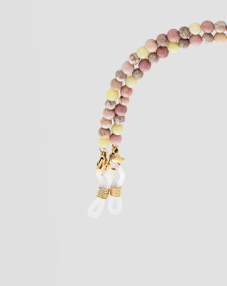 Vergoldete Brillenkette mit rosa und zitronengelber Jade Mys_3 - 4