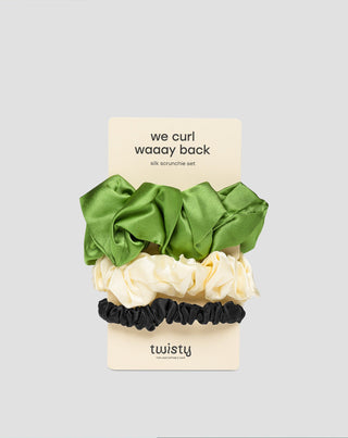 Set Haargummis Twisty aus 100% Naturseide - grün, creme, schwarz  3 Stück. - 1