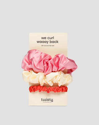 Set Haargummis Twisty aus 100% Naturseide - rosa, creme, rot  3 Stück. - 1
