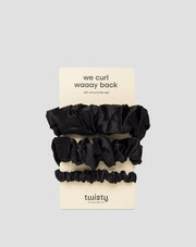 Set  schwarzer Haargummis Twisty aus 100% Naturseidez 3 Stück. Twisty