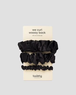Set  schwarzer Haargummis Twisty aus 100% Naturseidez 3 Stück. Twisty - 1