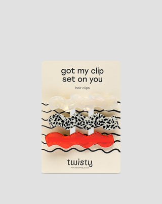 Set gewellte Haarspangen - rot, marmoriert, Perle Twisty 3 Stück - 1