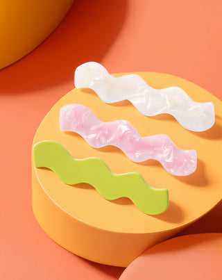 Set gewellte Haarspangen - grün, rosa, Perle, Twisty, 3 Stück - 4