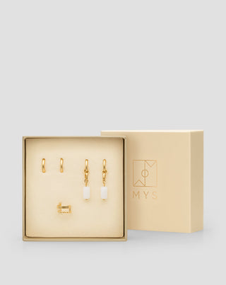 Mys vergoldeter Edelstahl-Ohrring-Set mit weißer Jade - 6