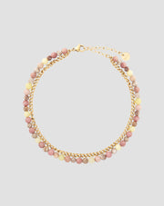Vergoldetes Edelstahl-Knöchelarmband mit rosa und Zitronenjade Mys_3