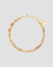 Vergoldetes Armband mit Natursteinen rosa und Zitronenjade Mys