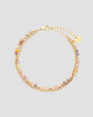 Vergoldetes Armband mit Natursteinen rosa und Zitronenjade Mys - 1