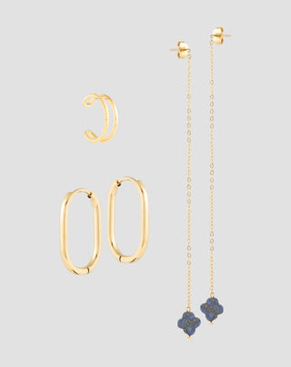 Mys_4 Ohrring-Set aus vergoldetem Edelstahl mit Lapislazuli - 1