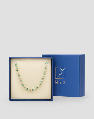 Vergoldete Brillenkette mit afrikanischem Türkis und Amazonit Mys - 5