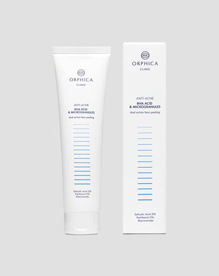 Gesichtspeeling für zu Akne neigende Haut mit Niacinamid, Panthenol, BHA und Mikrogranulaten Anti-Acne Orphica Clinic 100 ml